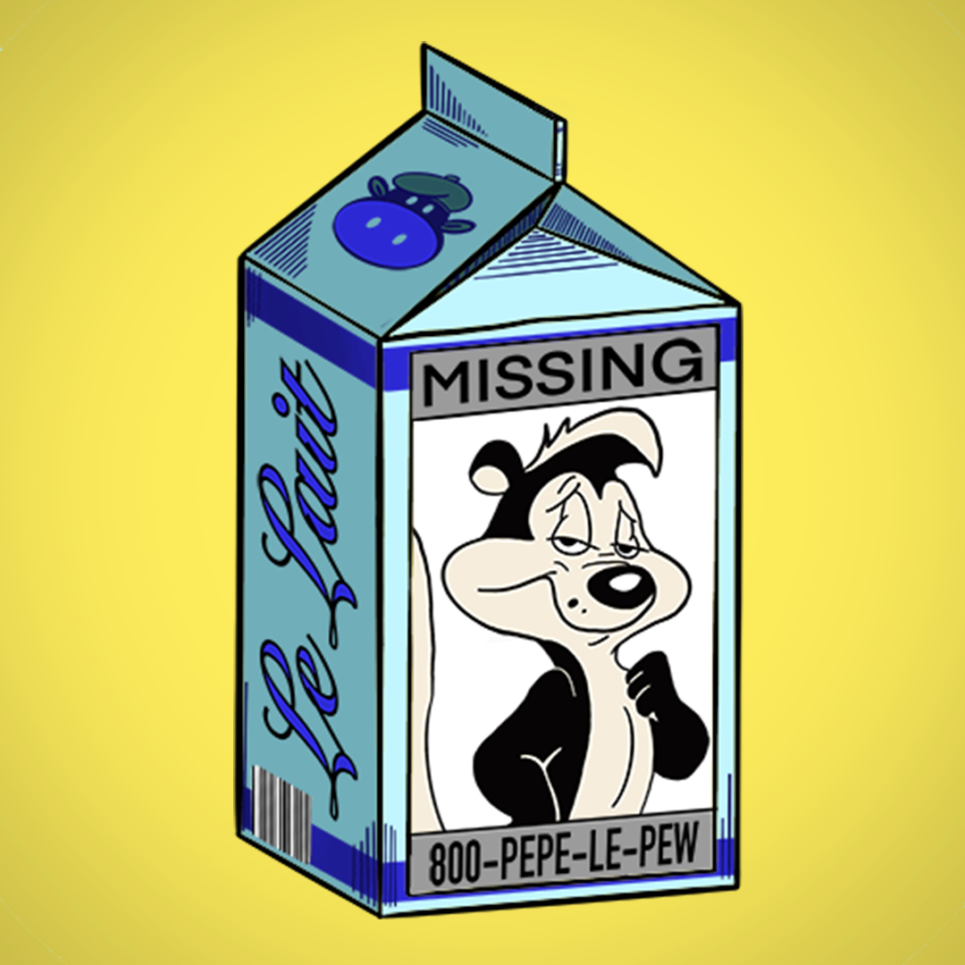 Cartoon character Pepe le Pew on a milk carton missing image